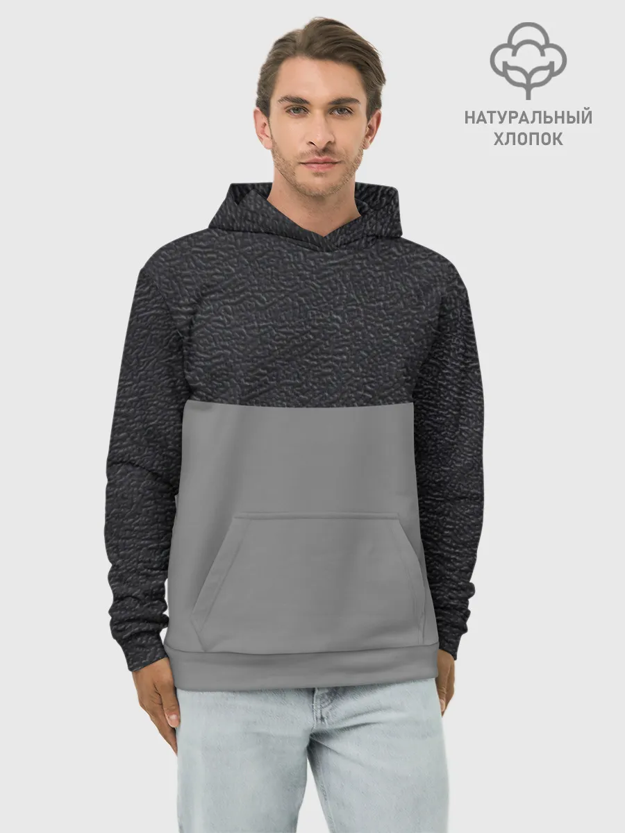 Худи мужской база хлопок / текстура черная кожа рельеф