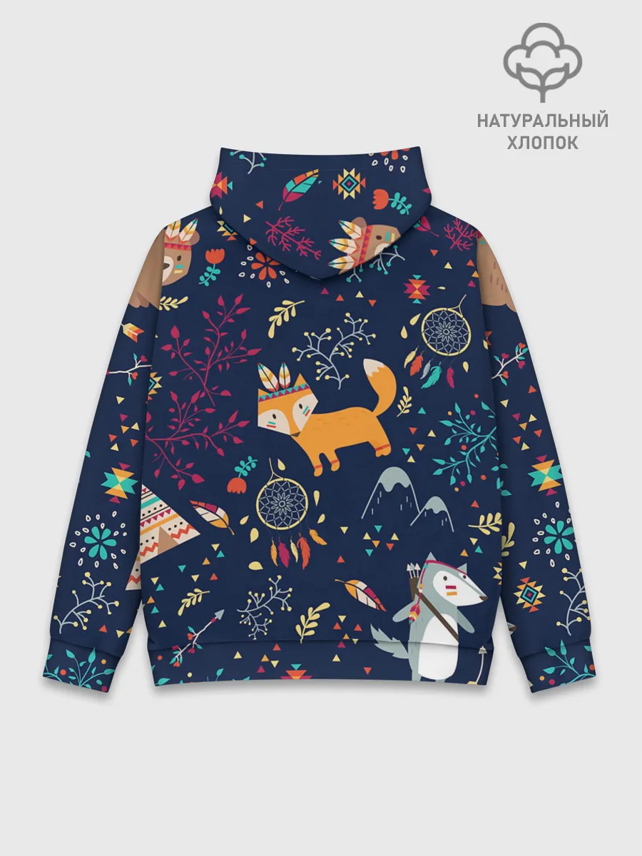 Худи мужской база хлопок / Звери природа индейцы этно