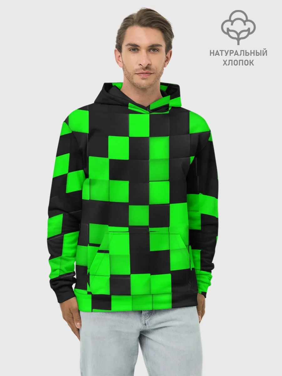 Худи мужской база хлопок / ЗЕЛЕНЫЕ КУБИКИ