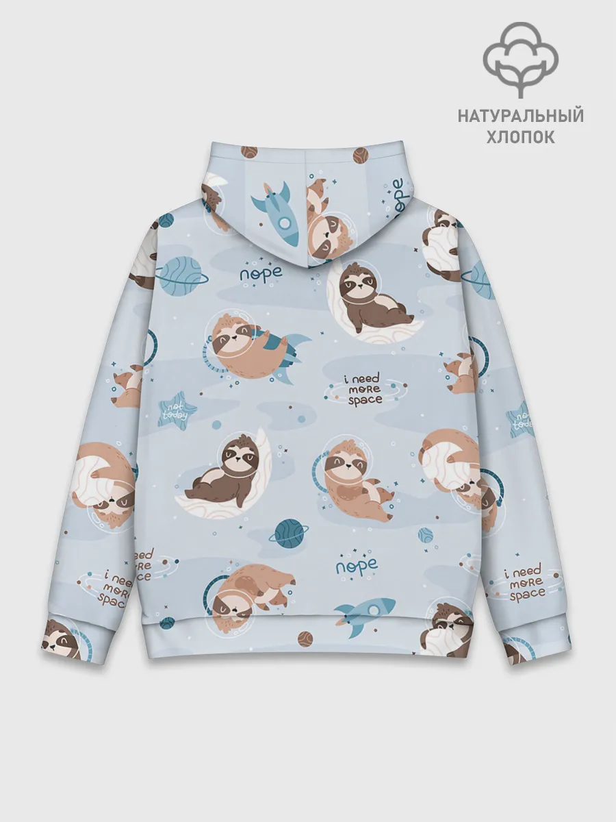 Худи мужской база хлопок / Паттерн ленивец космос полет