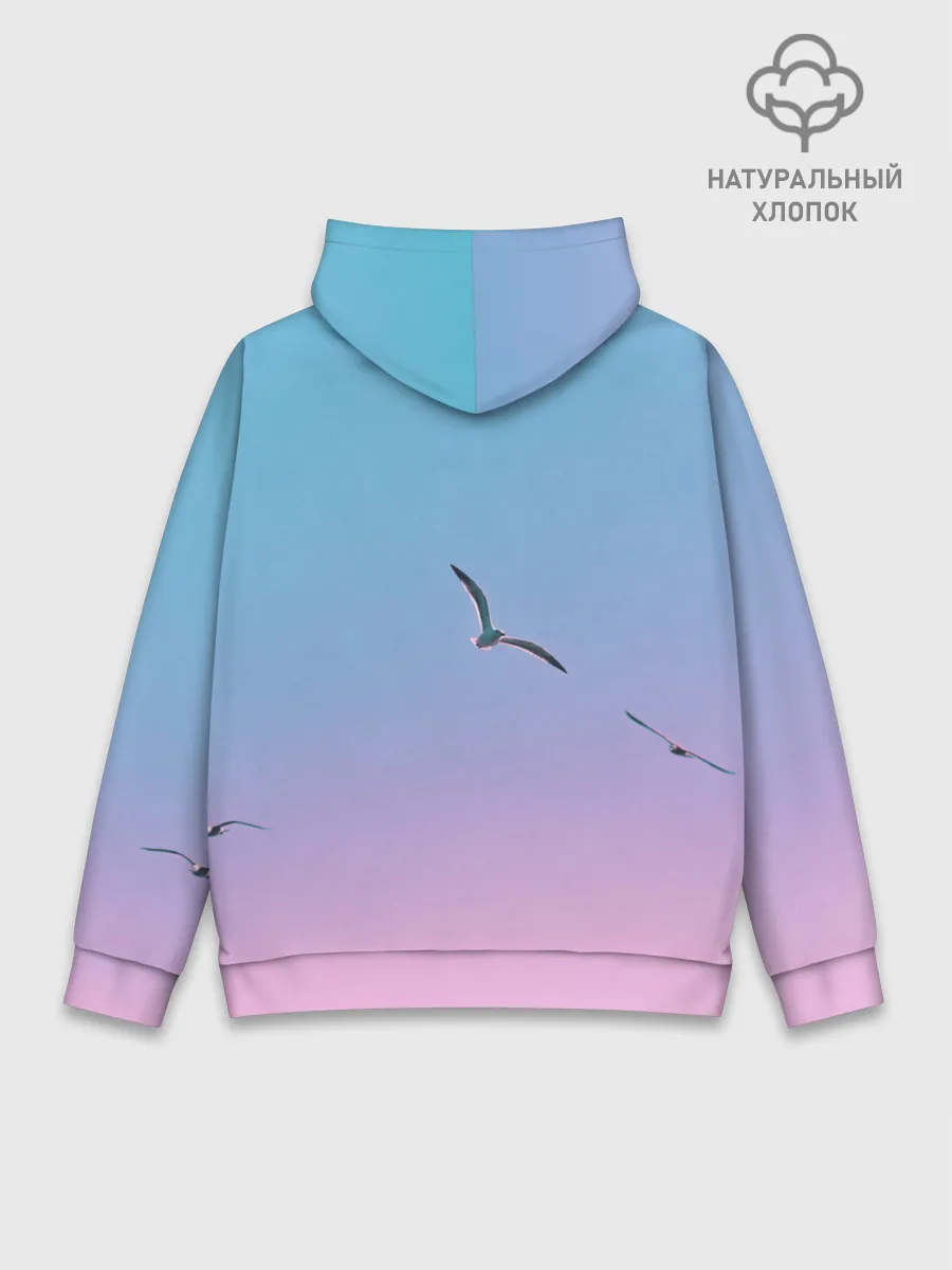 Худи мужской база хлопок / чайки птицы полет градиент