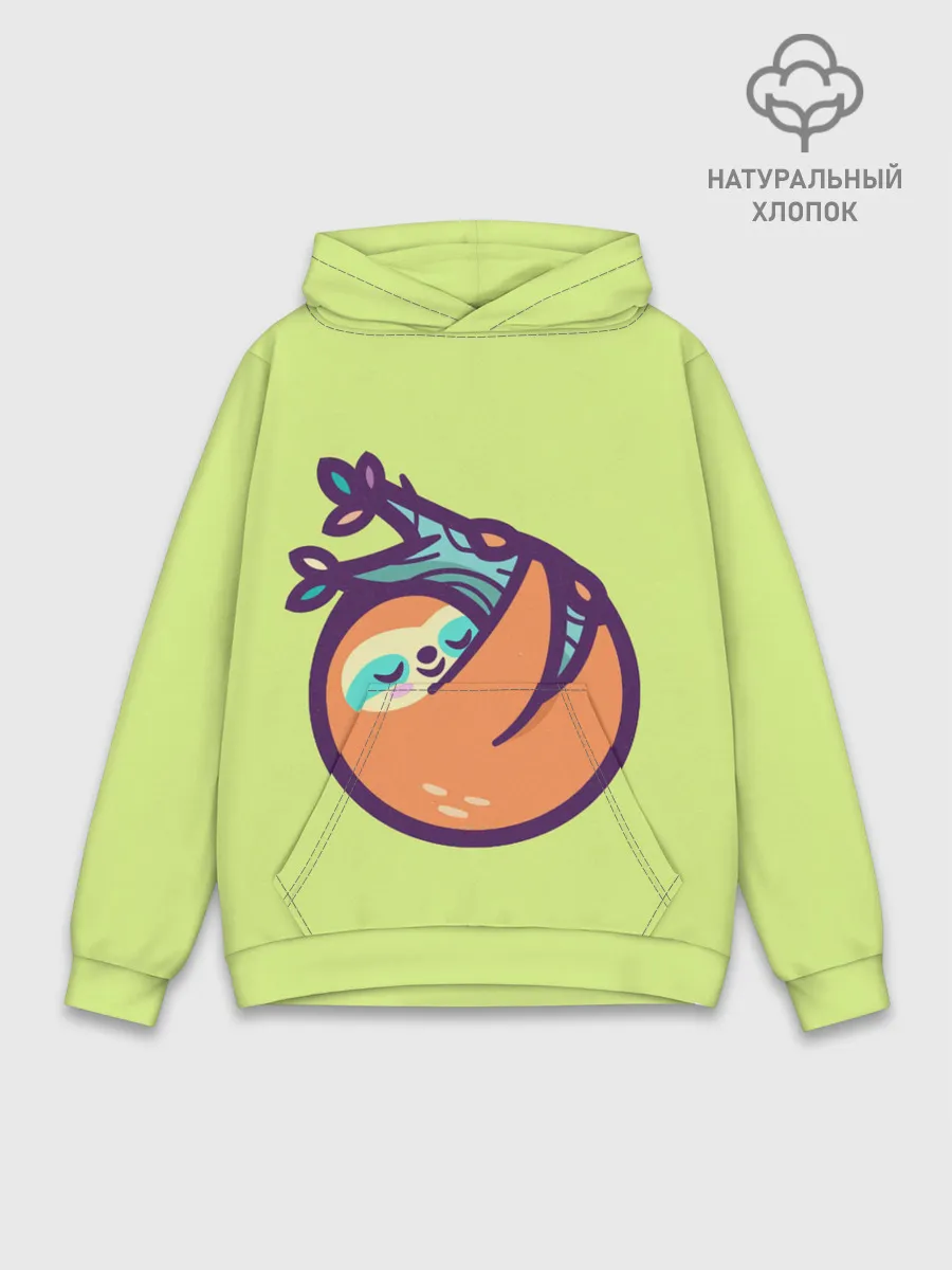 Худи мужской база хлопок / Ленивец спит на ветке рисунок