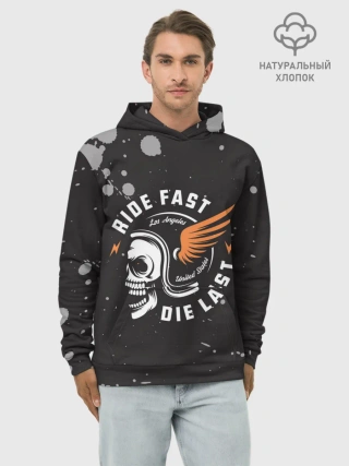 Худи мужской база хлопок / RIDE FAST - DIE LAST | МОТО ЖИЗНЬ