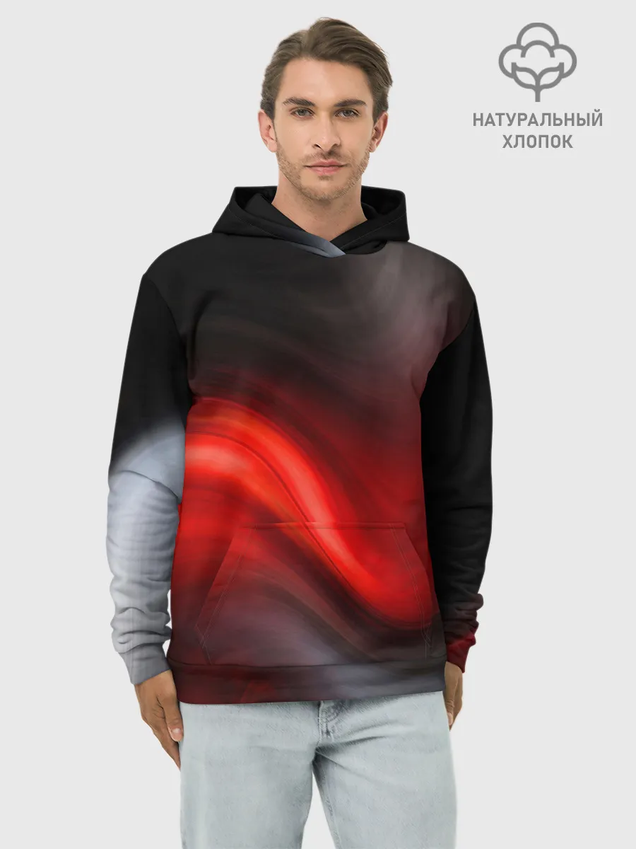 Худи мужской база хлопок / BLACK RED WAVES | АБСТРАКЦИЯ