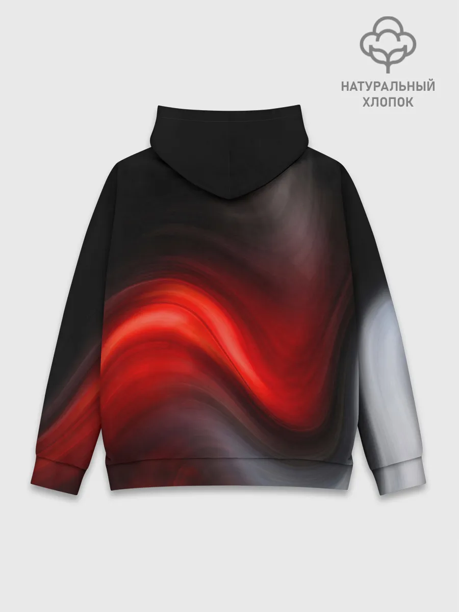 Худи мужской база хлопок / BLACK RED WAVES | АБСТРАКЦИЯ