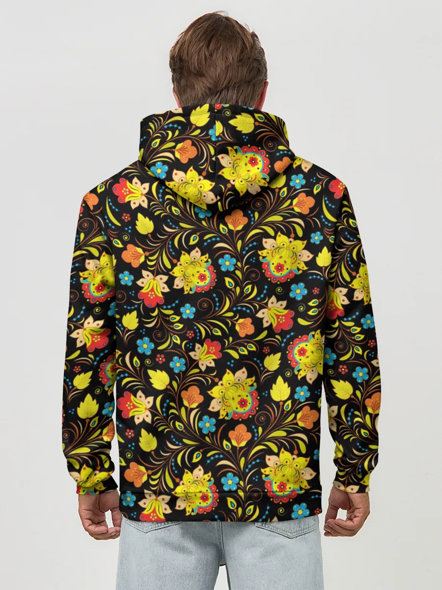 Худи мужской база хлопок / Яркая Хохлома