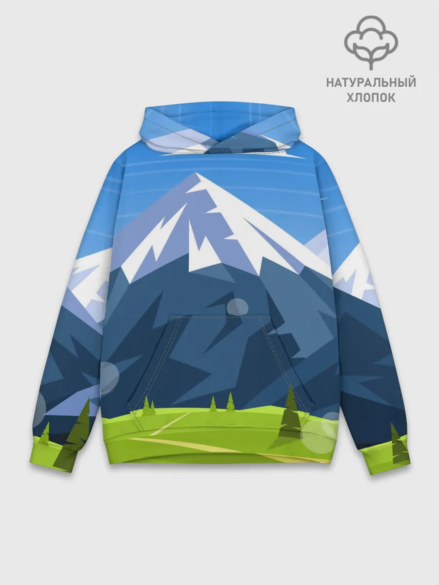 Худи мужской база хлопок / Горы пейзаж природа вектор