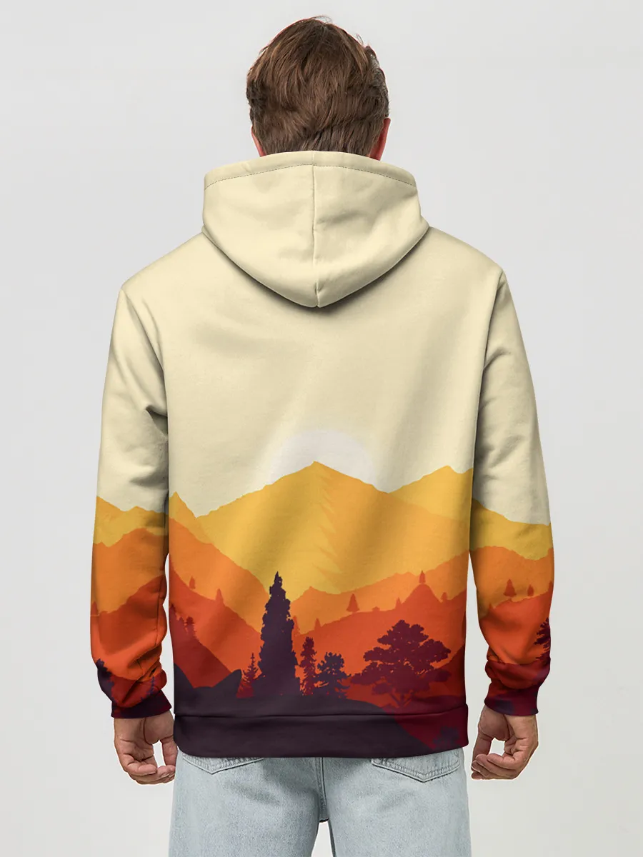 Худи мужской база хлопок / Горы закат пейзаж лиса арт