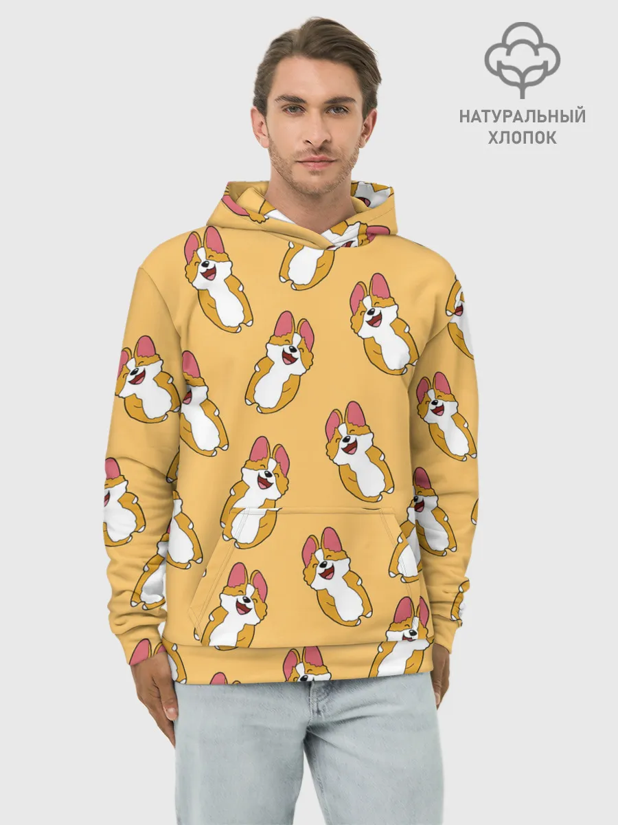 Худи мужской база хлопок / Радость Корги паттерн