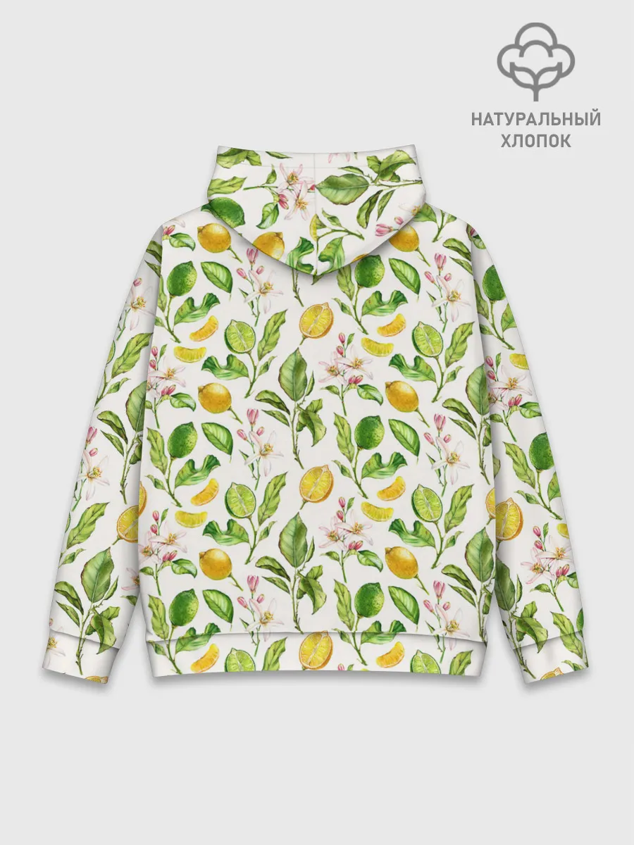 Худи мужской база хлопок / Летний узор лимон ветки листья