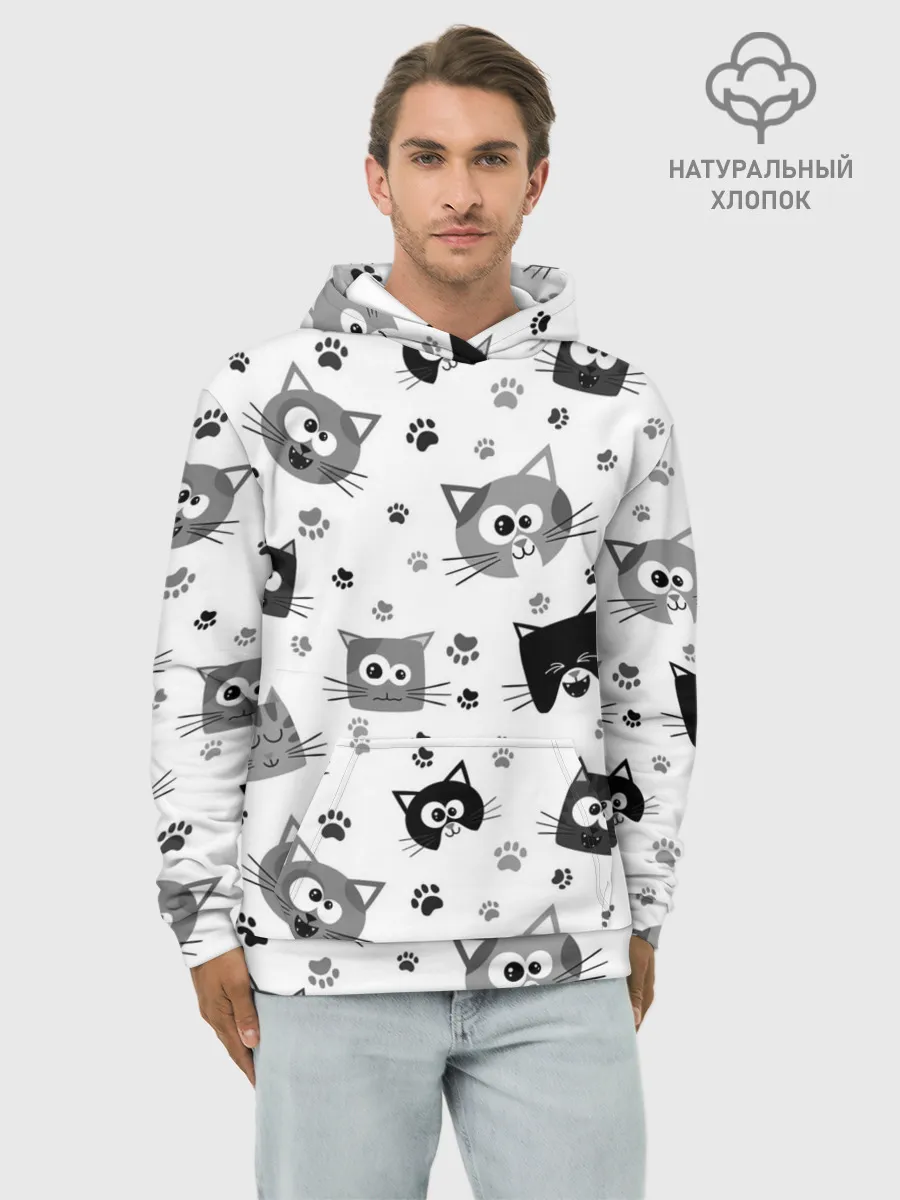 Худи мужской база хлопок / Котики | ЧБ