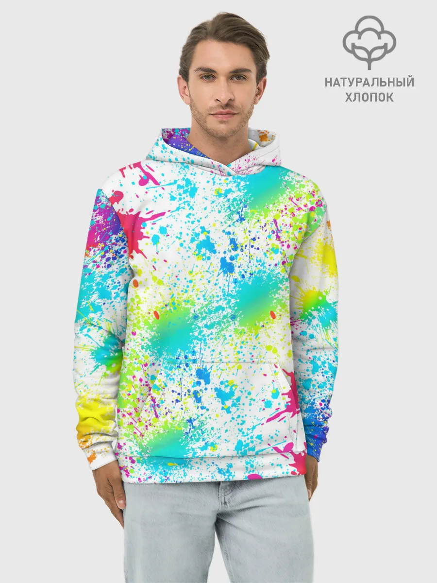 Худи мужской база хлопок / БРЫЗГИ НЕОНА