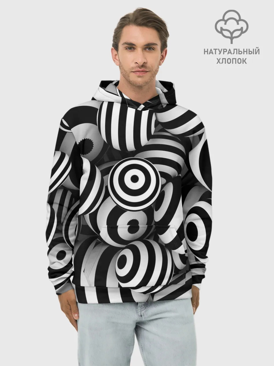 Худи мужской база хлопок / Полосатые 3D круги