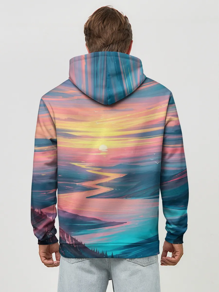 Худи мужской база хлопок / Извилистая река закат природа