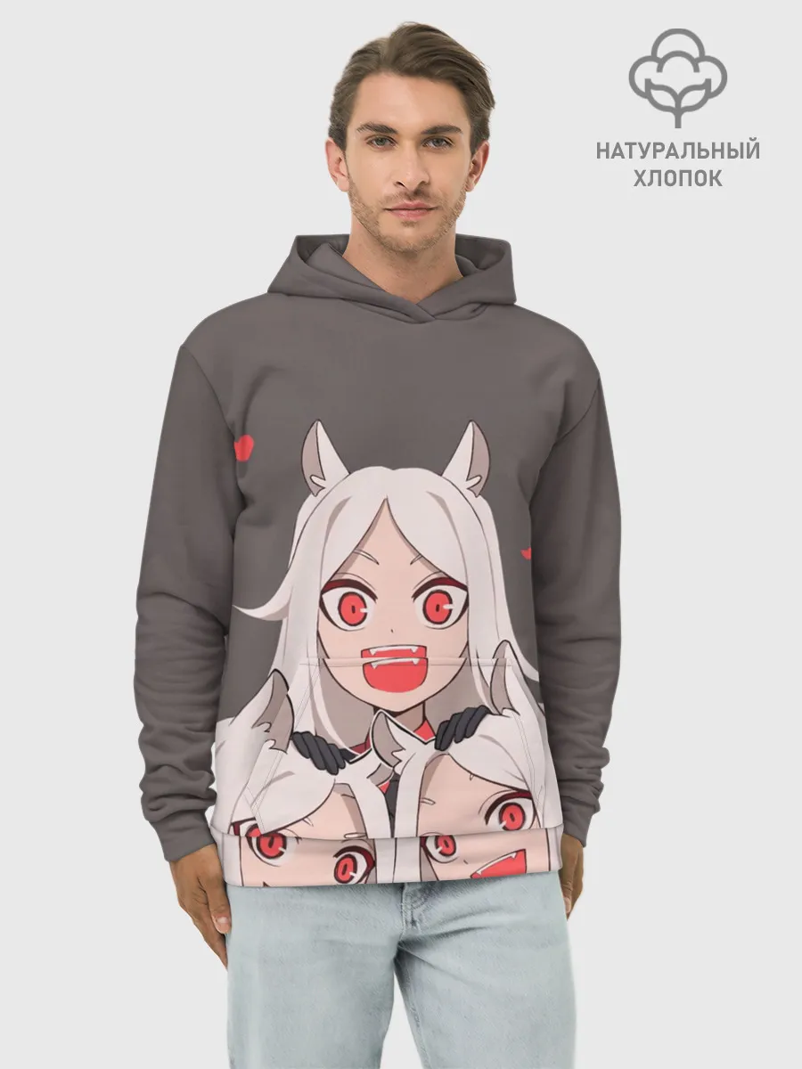 Худи мужской база хлопок / Cerberus с сердечками Helltaker