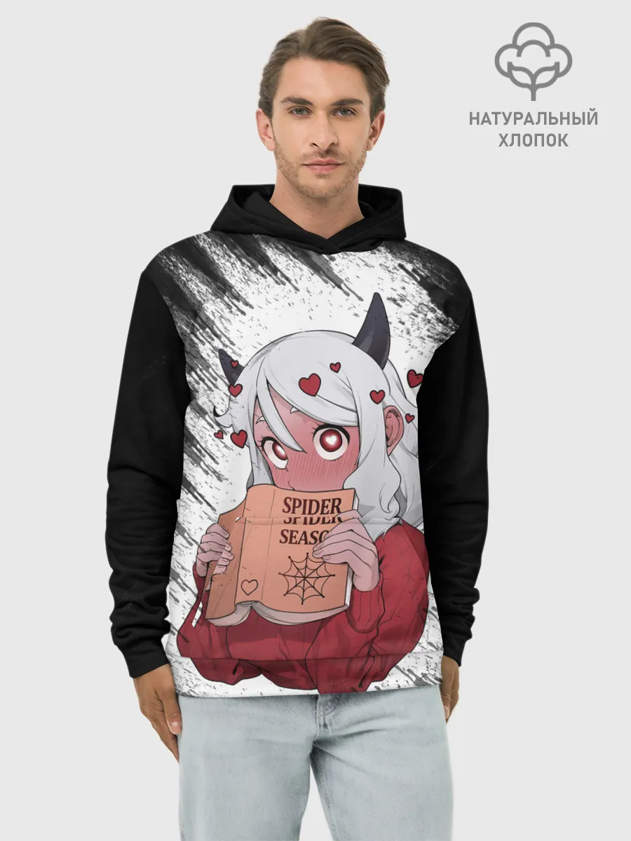 Худи мужской база хлопок / Малина очерк Helltaker