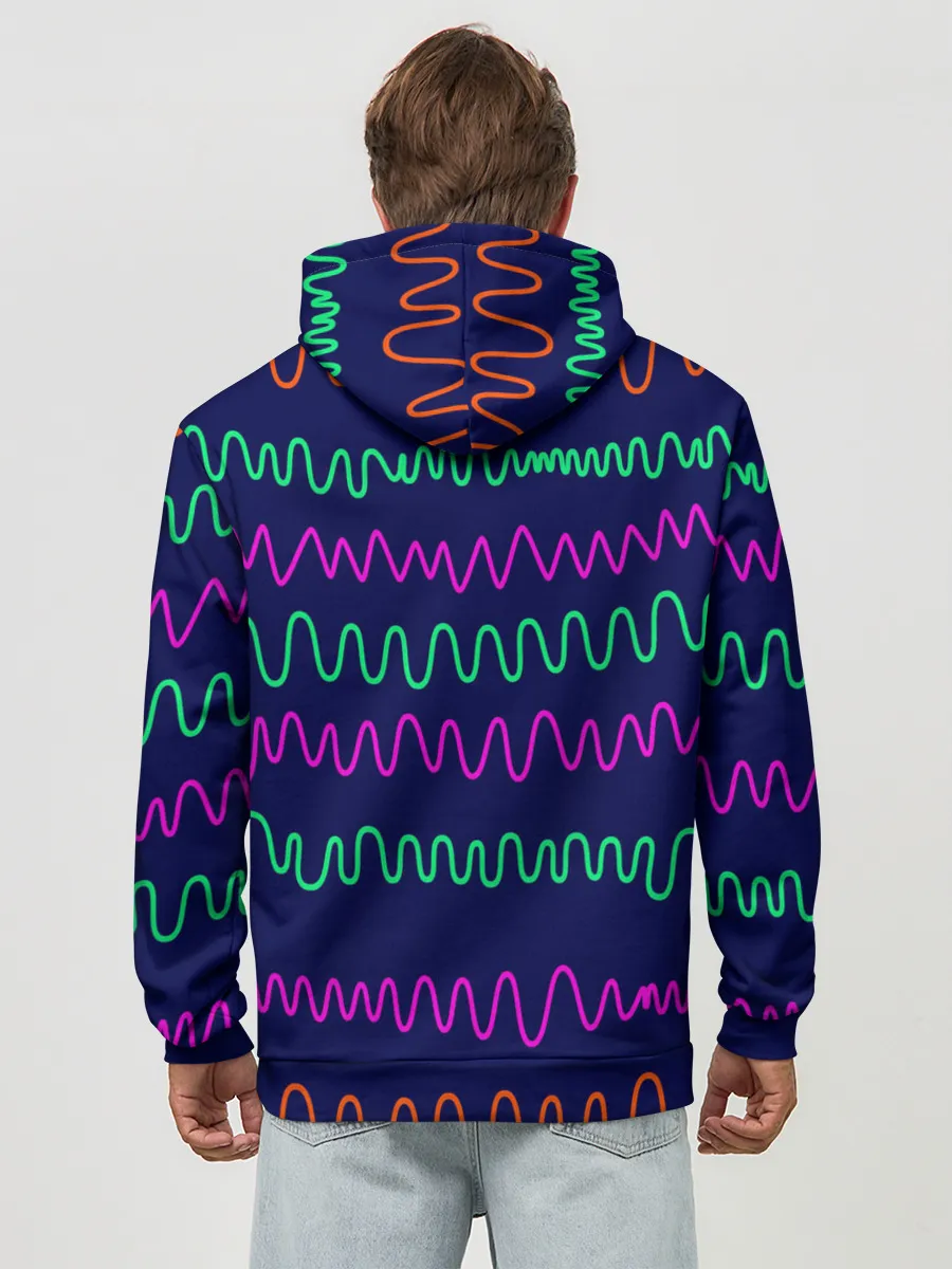 Худи мужской база хлопок / Линии разными ручками на синем