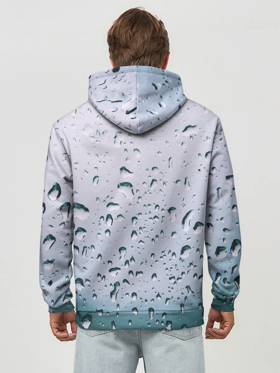 Худи мужской база хлопок / Капли окно стекло дождь серо