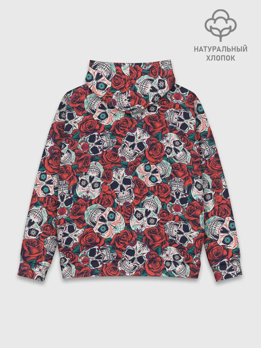 Худи мужской база хлопок / Тату черепа и розы