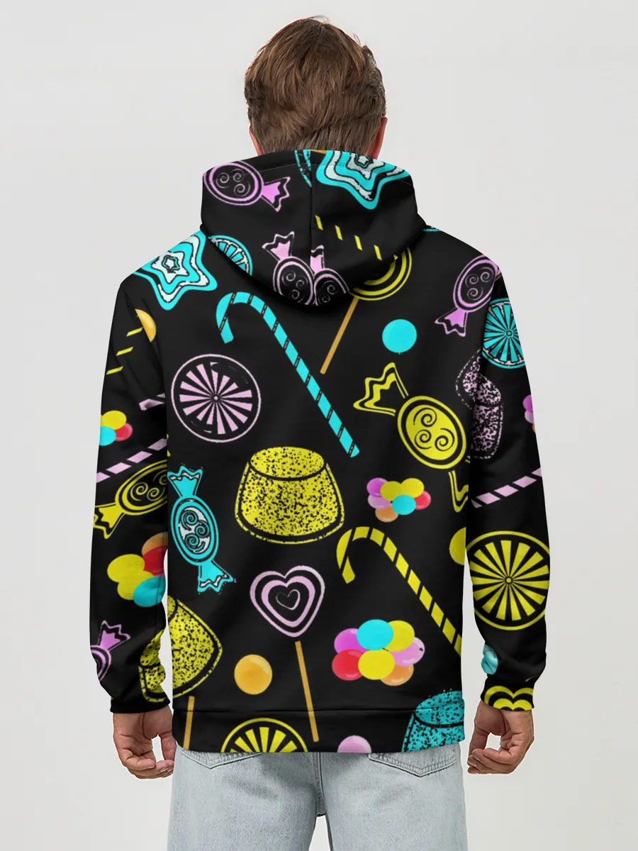 Худи мужской база хлопок / Винсмок Санджи. Фон со сладостями