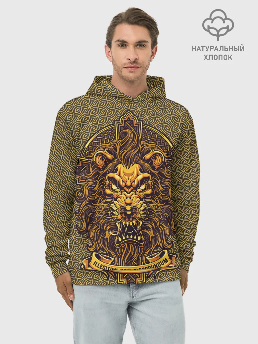 Худи мужской база хлопок / Золотой лев на кресте