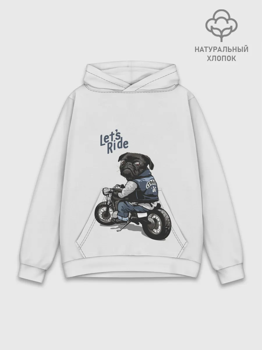 Худи мужской база хлопок / Pug Rider | Байкер Мопс