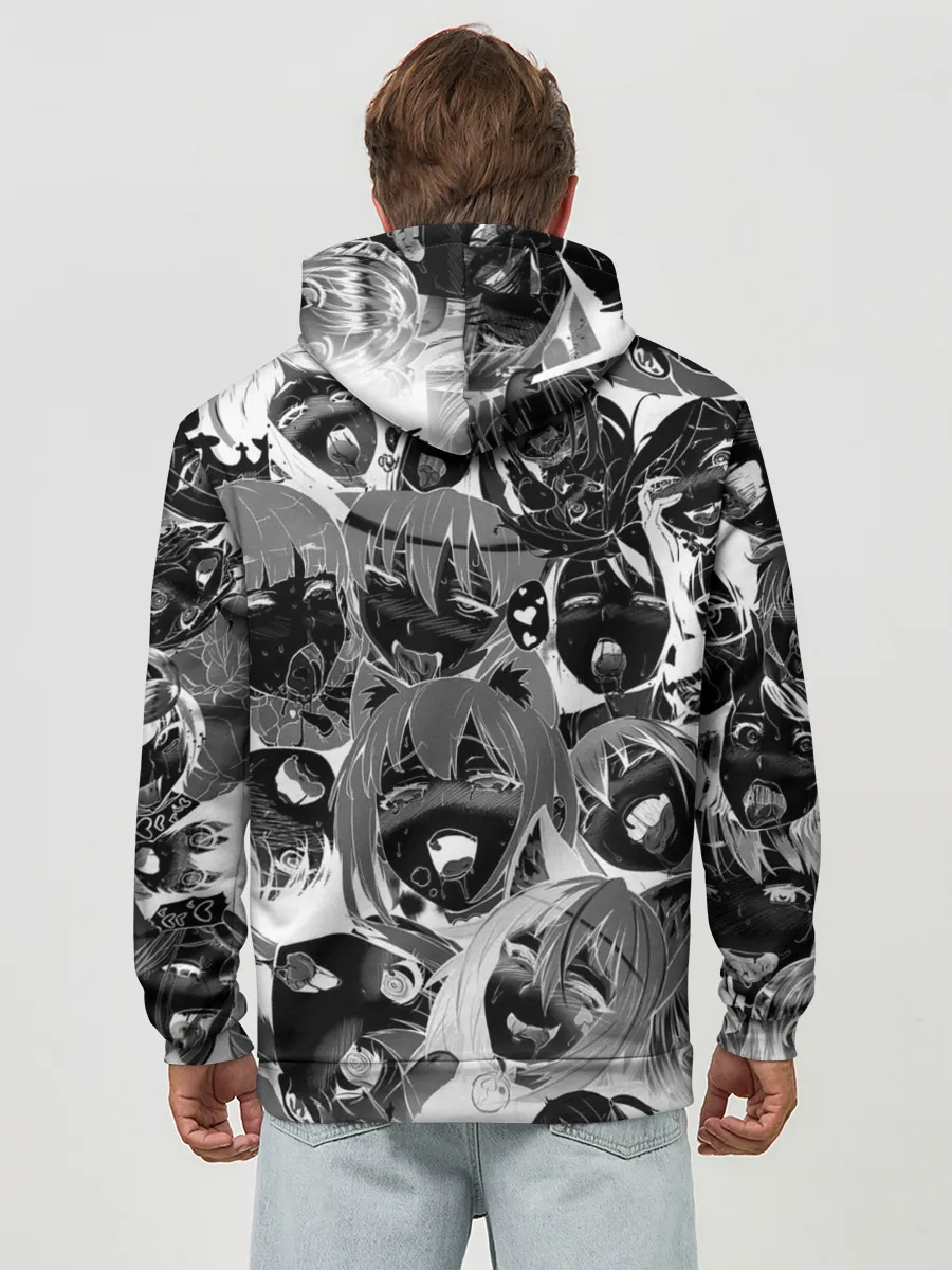 Худи мужской база хлопок / Ахегао паттерн черный