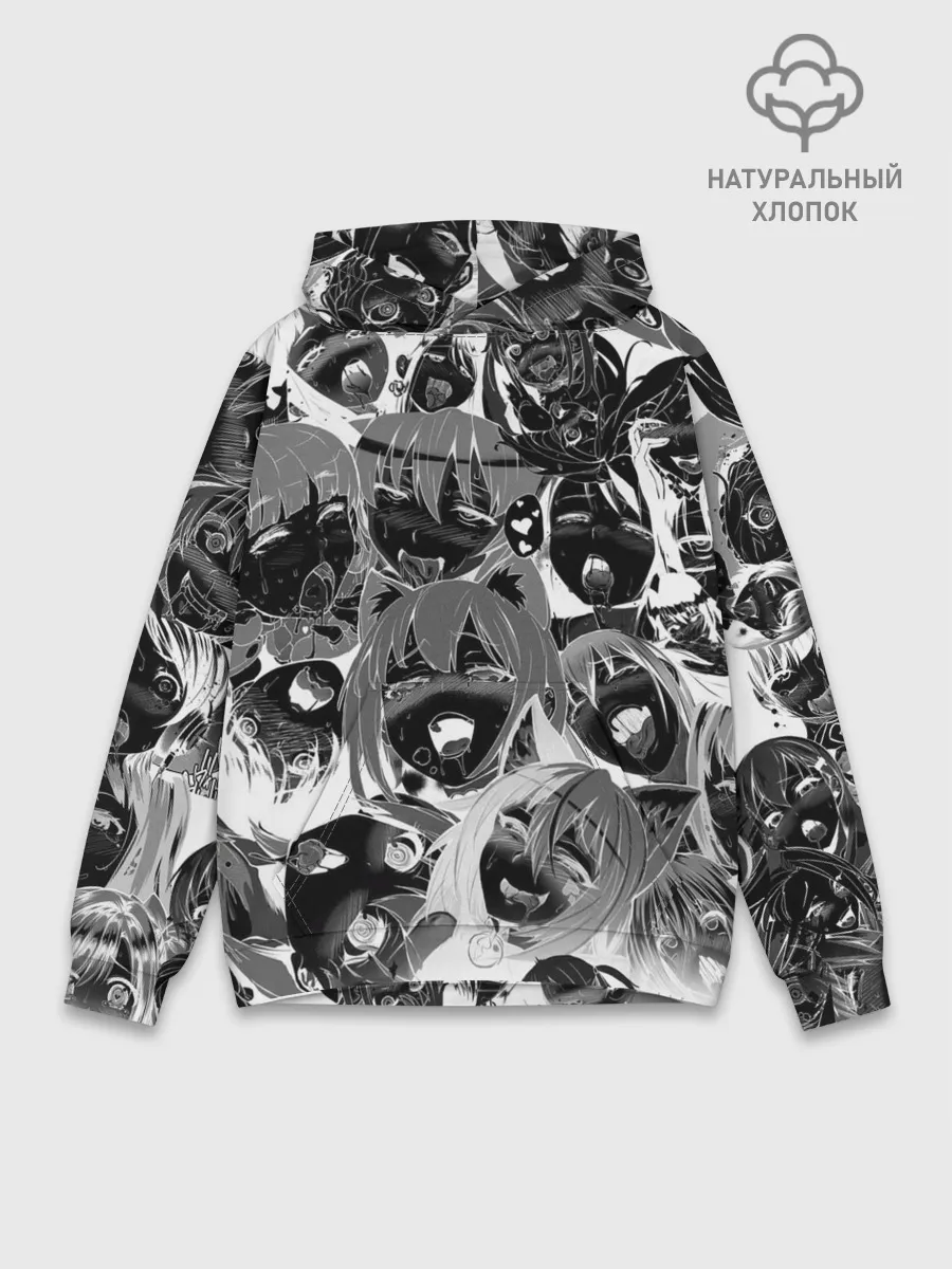 Худи мужской база хлопок / Ахегао паттерн черный