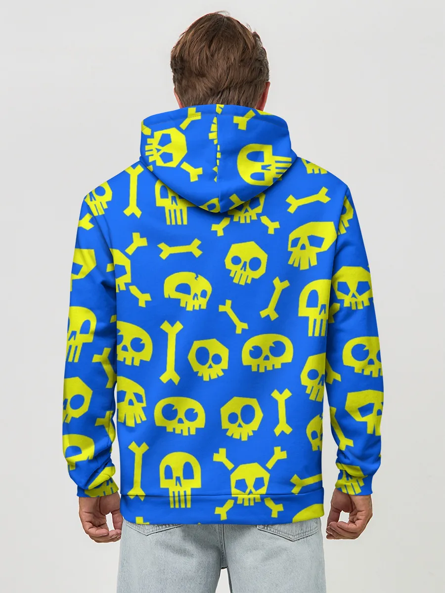 Худи мужской база хлопок / Веселый Монки. Синий фон череп и кости