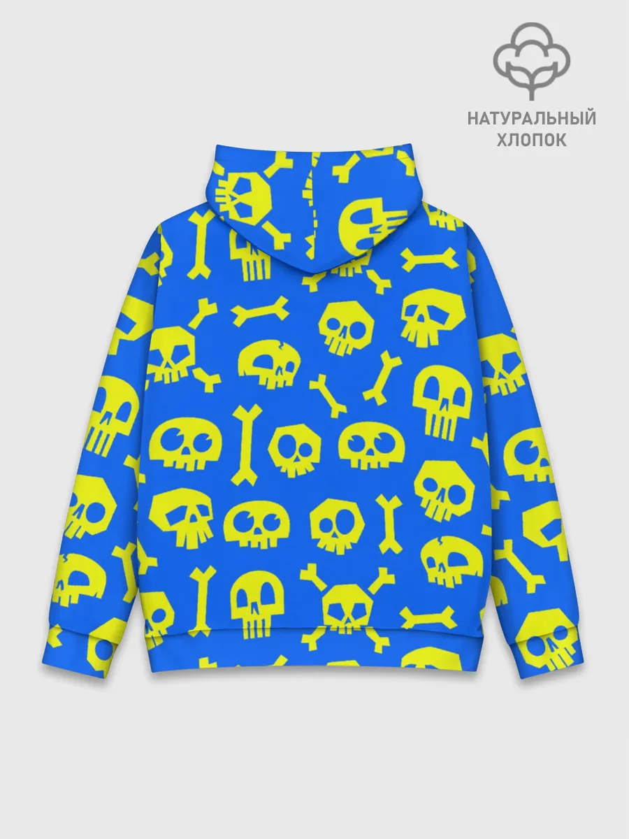 Худи мужской база хлопок / Веселый Монки. Синий фон череп и кости