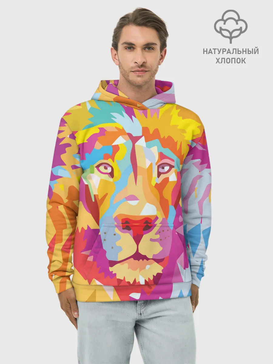 Худи мужской база хлопок / Акварельный лев