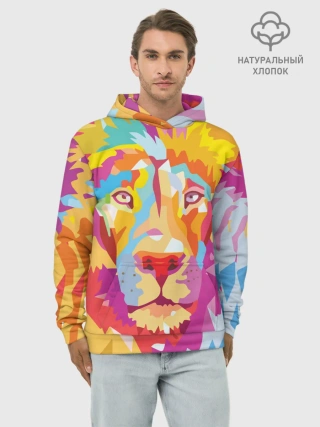 Худи мужской база хлопок / Акварельный лев
