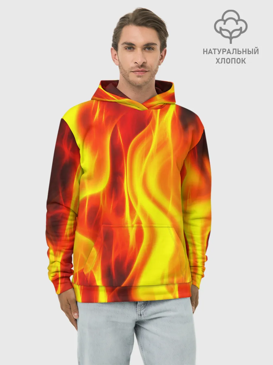 Худи мужской база хлопок / Неон Огонь