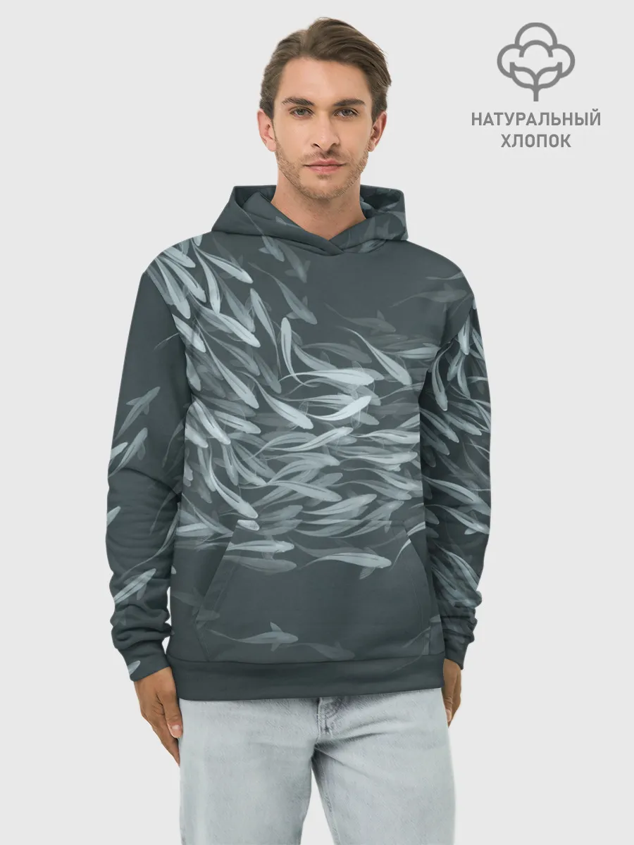 Худи мужской база хлопок / Рыбы