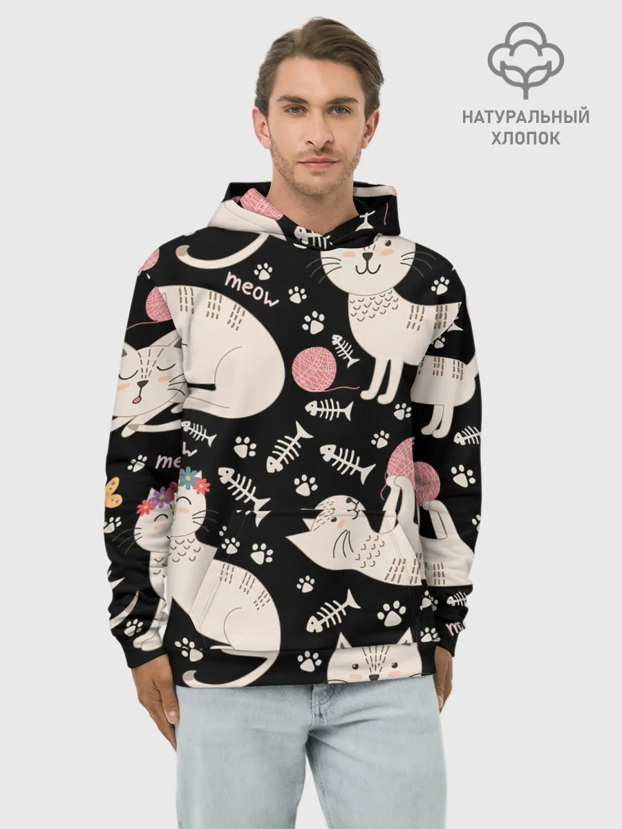 Худи мужской база хлопок / Милые кошечки