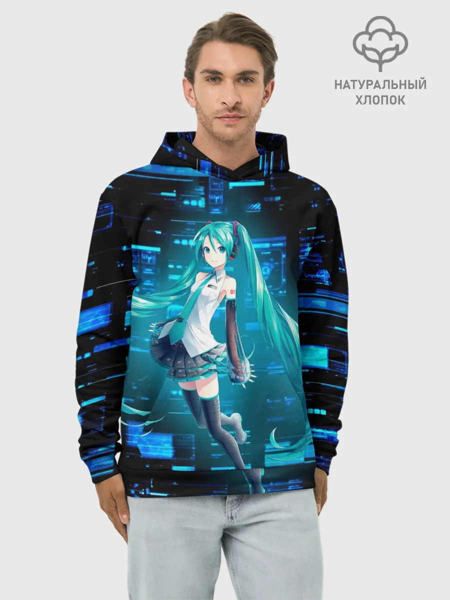 Худи мужской база хлопок / Miku в матрице