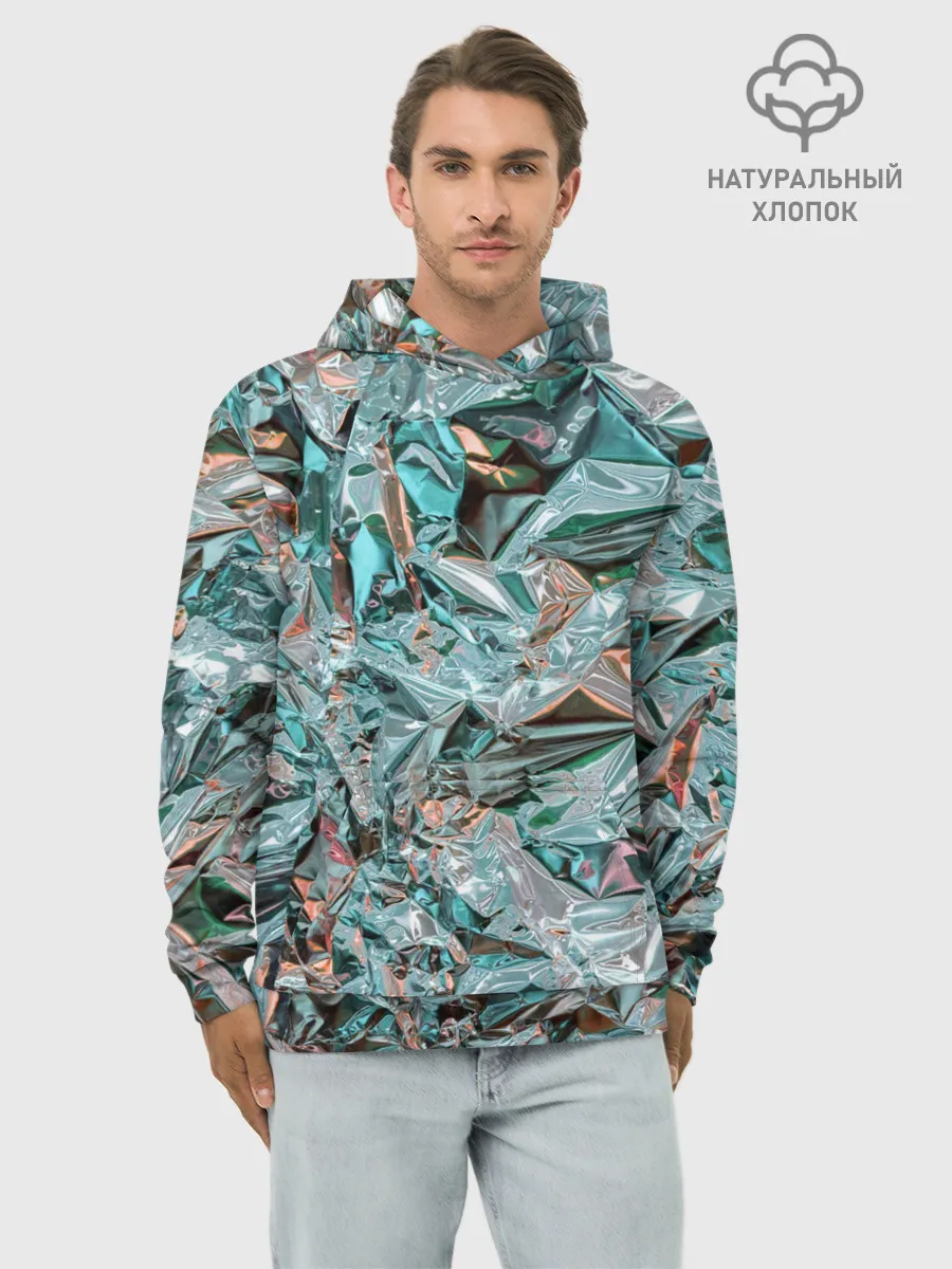 Худи мужской база хлопок / Голографическая фольга