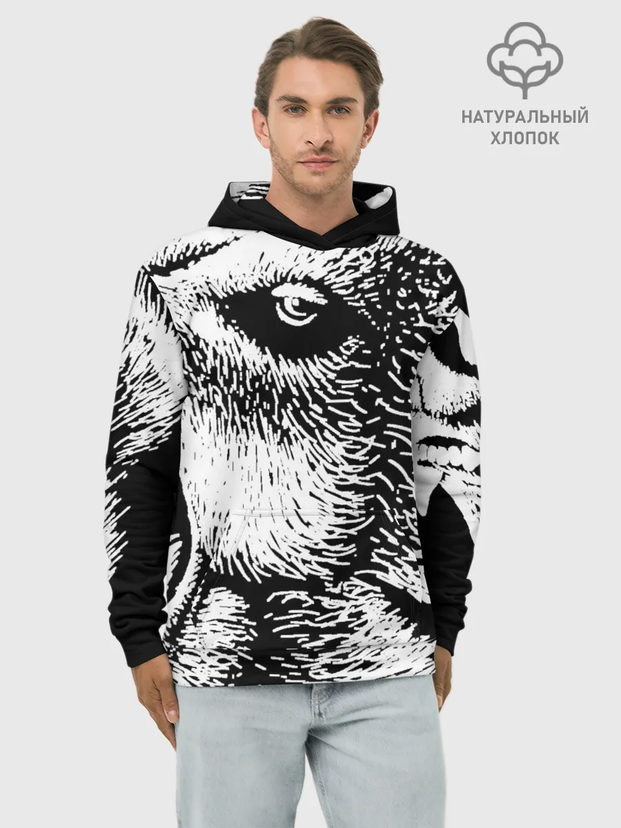 Худи мужской база хлопок / Черный медведь