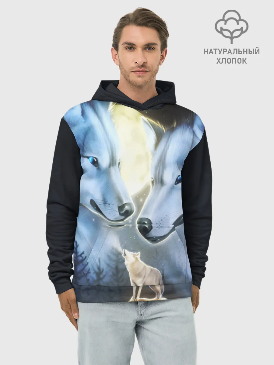 Худи мужской база хлопок / ВОЛК В НОЧИ