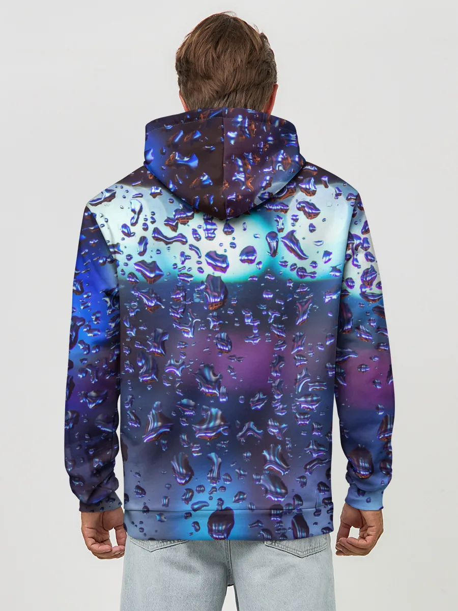 Худи мужской база хлопок / Капли на стекле макро