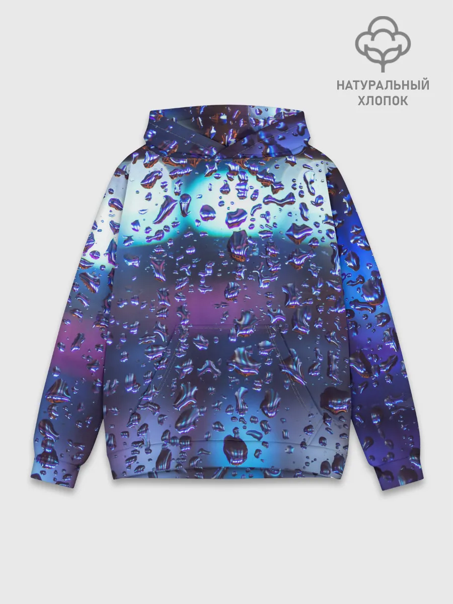 Худи мужской база хлопок / Капли на стекле макро