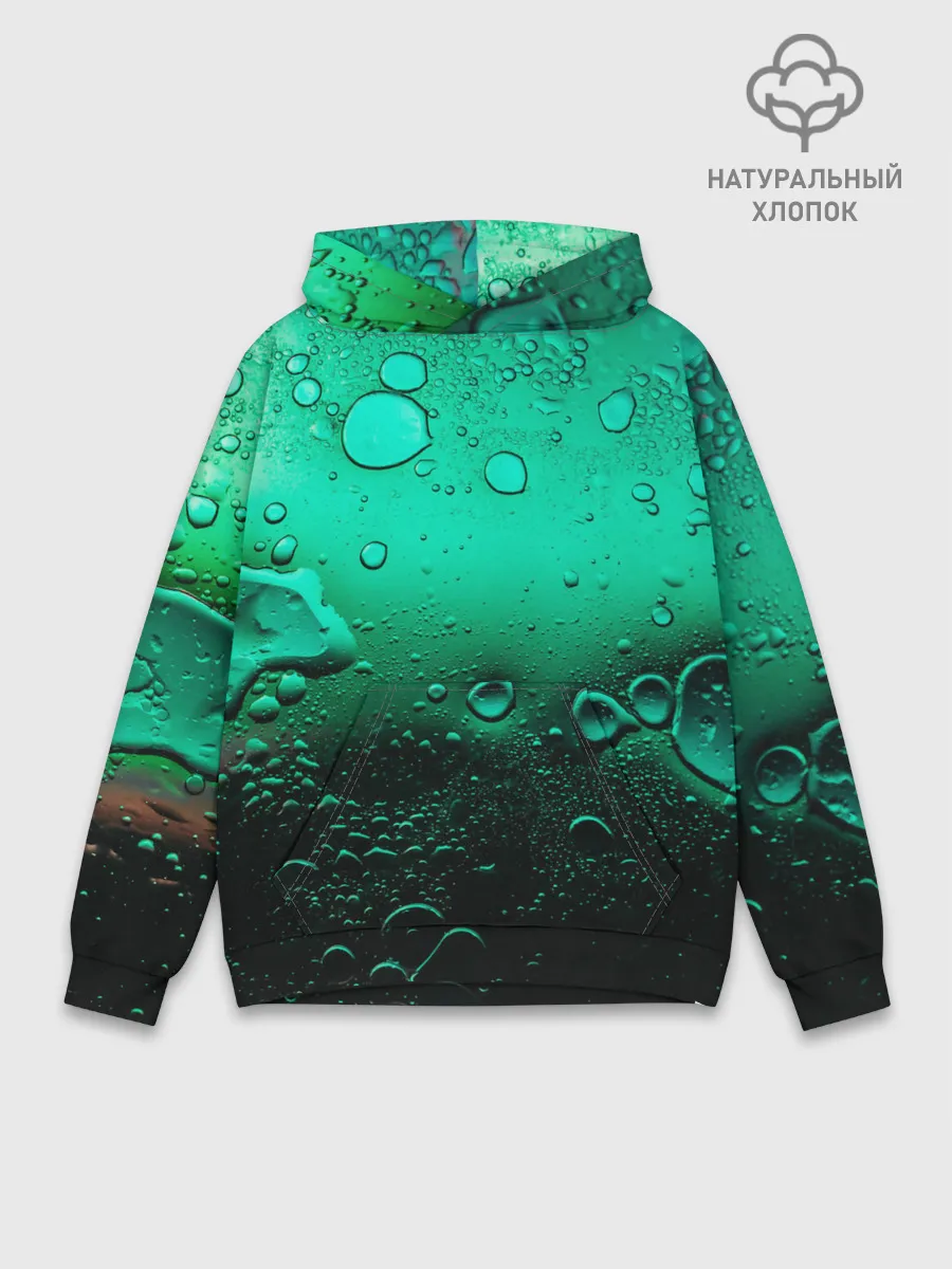 Худи мужской база хлопок / Зеленые капли клетки