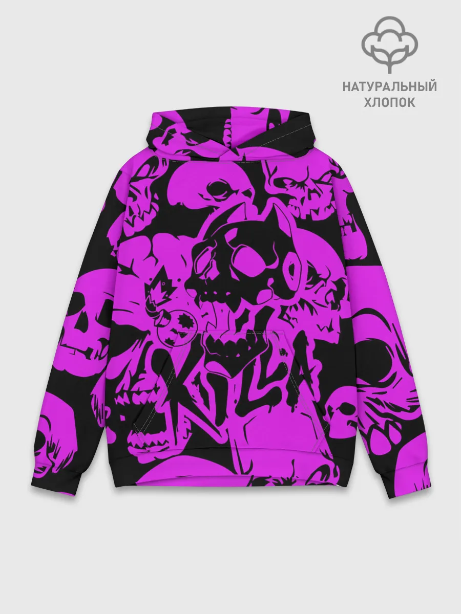 Худи мужской база хлопок / KILLA фиолетовые черепа
