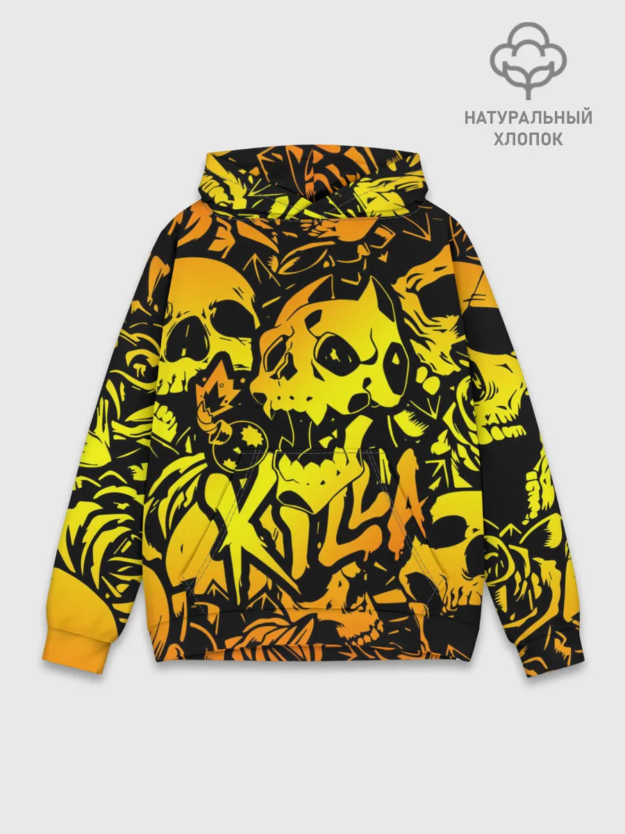 Худи мужской база хлопок / KILLA оранжевые черепа