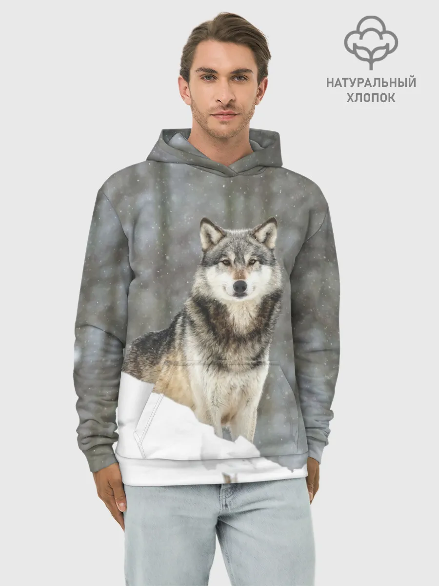 Худи мужской база хлопок / Волк и снег