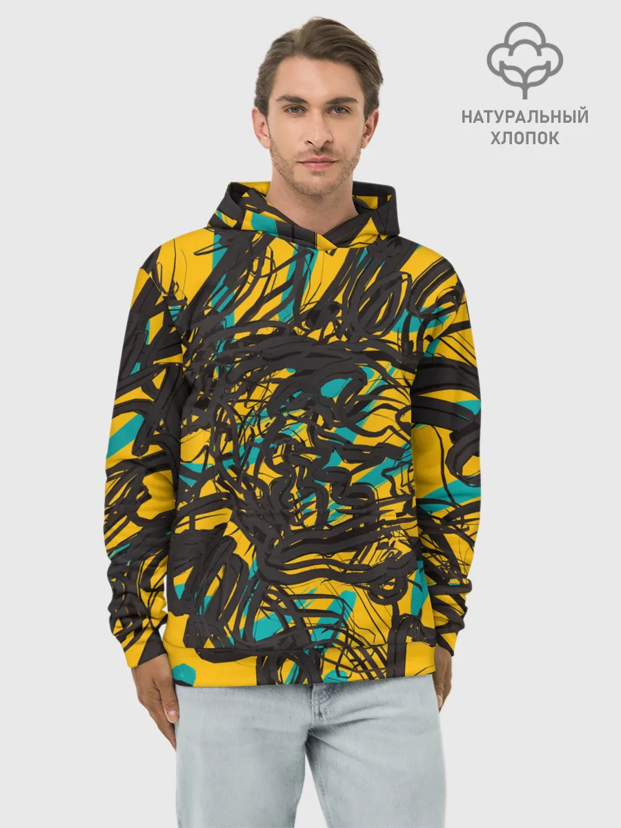 Худи мужской база хлопок / Черные линии