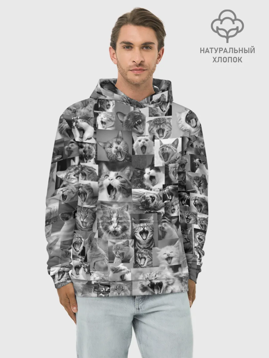 Худи мужской база хлопок / Неко ахегао чб