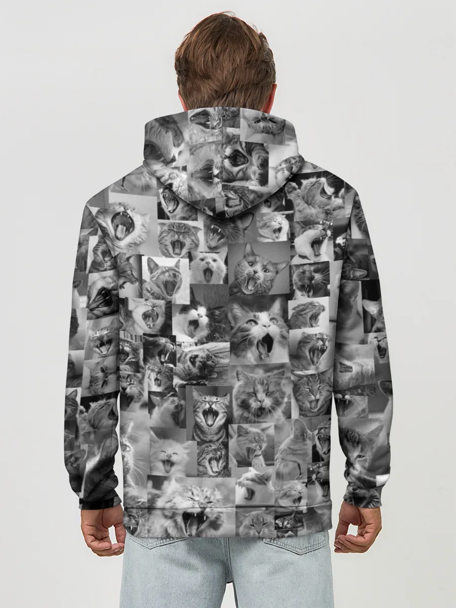 Худи мужской база хлопок / Неко ахегао чб