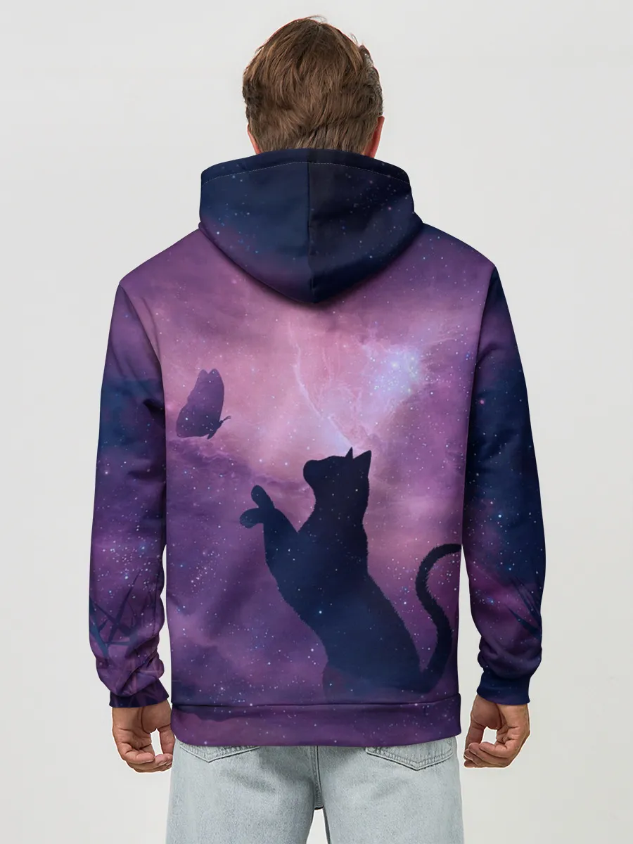 Худи мужской база хлопок / Кошка играет с бабочкой