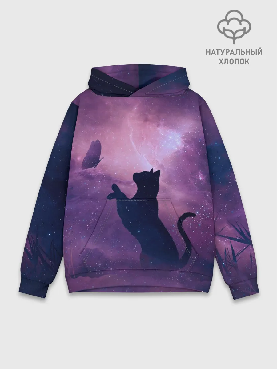 Худи мужской база хлопок / Кошка играет с бабочкой